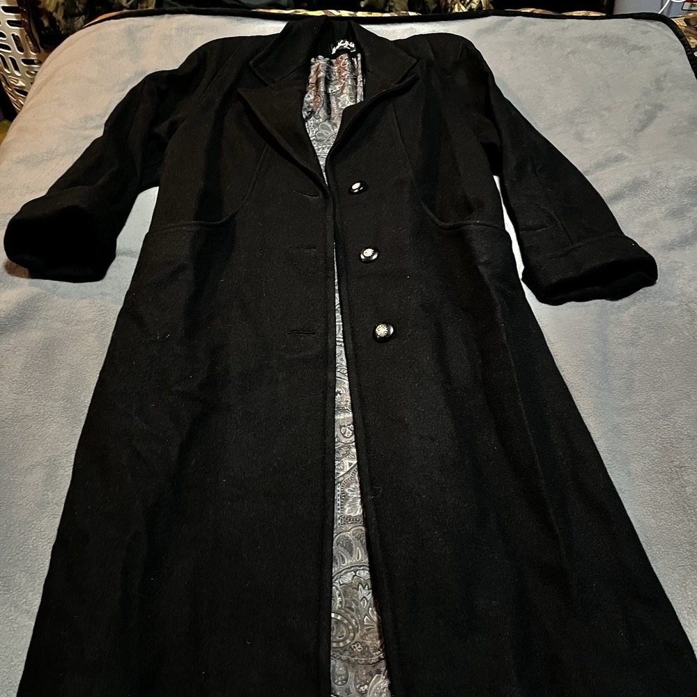 VINTAGE MISS NEW YORKER Full‎ Length Wool Coat Big Buttons Black 44" M/L